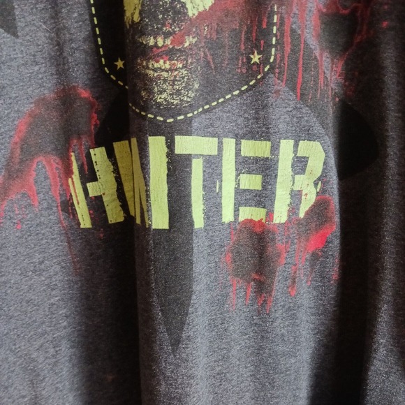 Zombie Hunter T-shirt Sz XL Dark Gray Skull Scary Short Sleeve Lime Green Letter - Picture 6 of 12